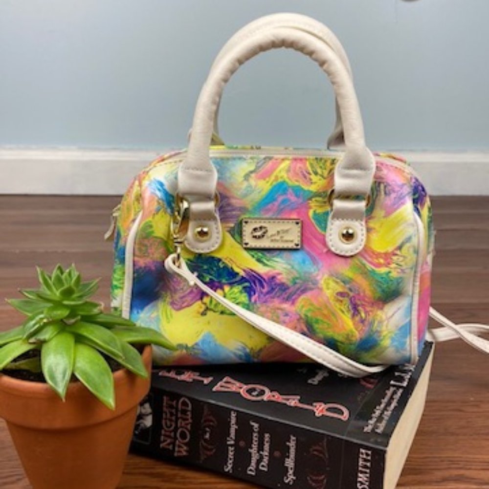 Betsey Johnson Mini Barrel Satchel Shoulder Bag Crossbody Pastel Tie Dye